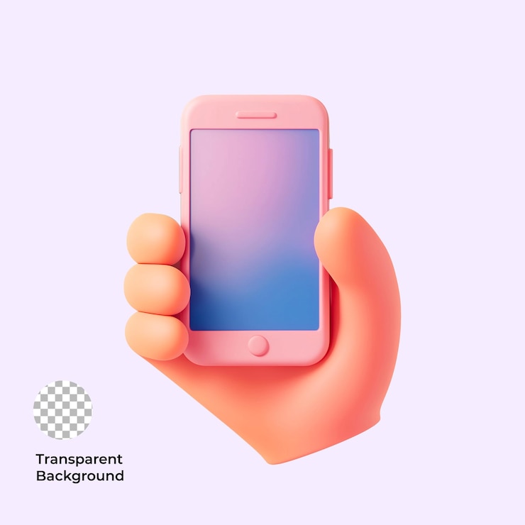 PSD ilustração de ícone 3d de mão segurando um telefone celular rosa