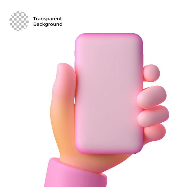 PSD ilustração de ícone 3d de mão segurando um telefone celular rosa