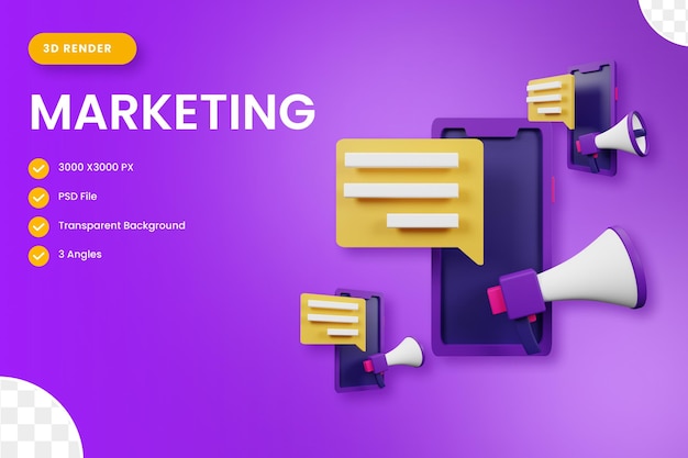 Ilustração de ícone 3D de marketing para a interface de usuário do seu site e ilustração de renderização 3D de apresentação
