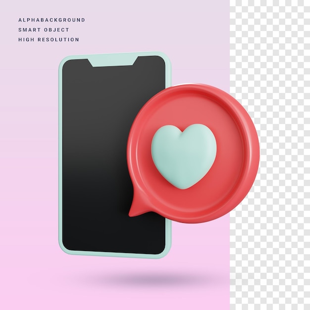 PSD ilustração de ícone 3d de mensagem de amor