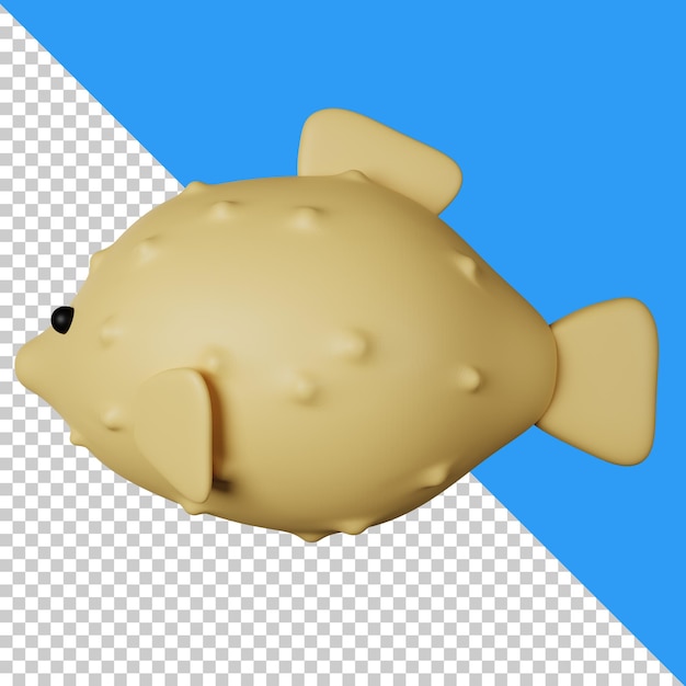 Ilustração de ícone 3D de peixe puffer