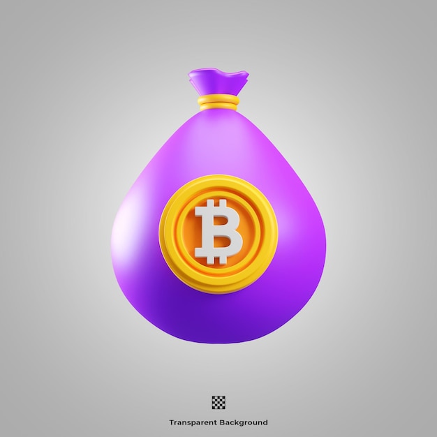 Ilustração de ícone 3d de saco de bitcoin