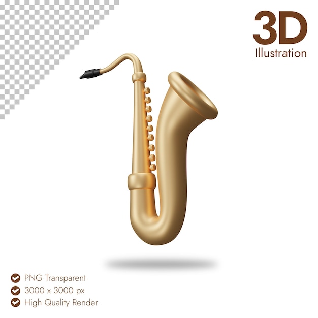 PSD ilustração de ícone 3d de saxofone