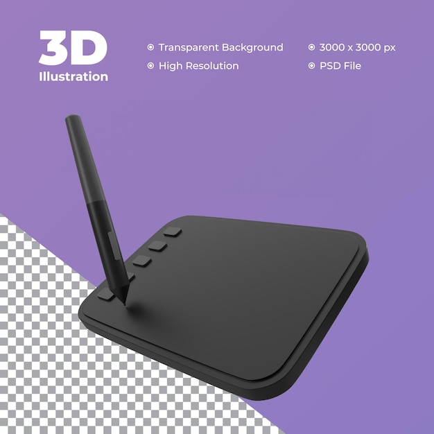 Ilustração de ícone 3d de tablet com caneta