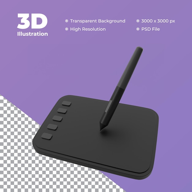 Ilustração de ícone 3d de tablet com caneta