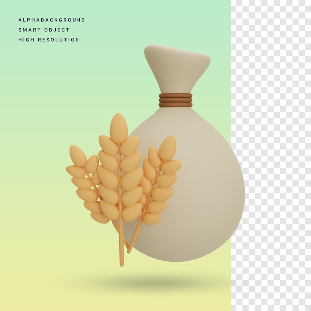 PSD ilustração de ícone 3d de trigo