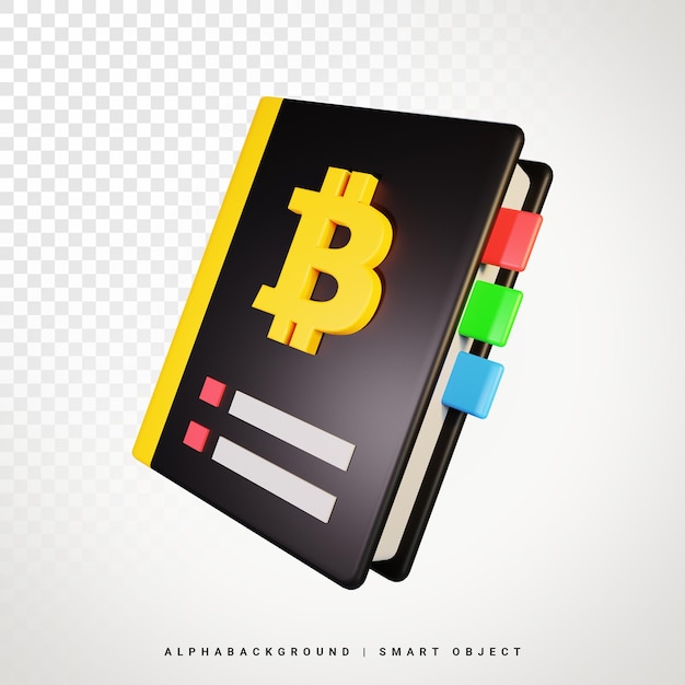 Ilustração de ícone 3d do livro Bitcoin