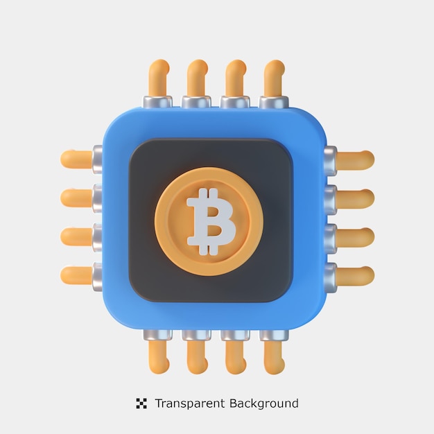 Ilustração de ícone 3d do processador Bitcoin