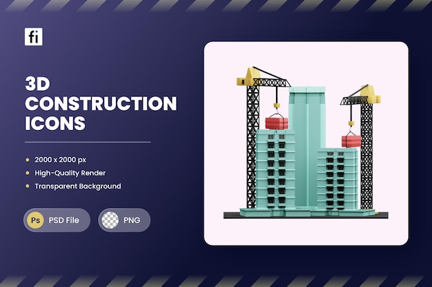 PSD ilustração de ícone 3d edifício de construção