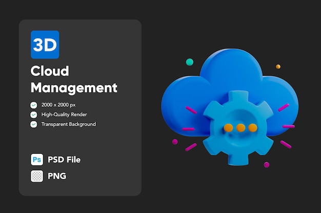 PSD ilustração de ícone 3d gerenciamento de nuvem