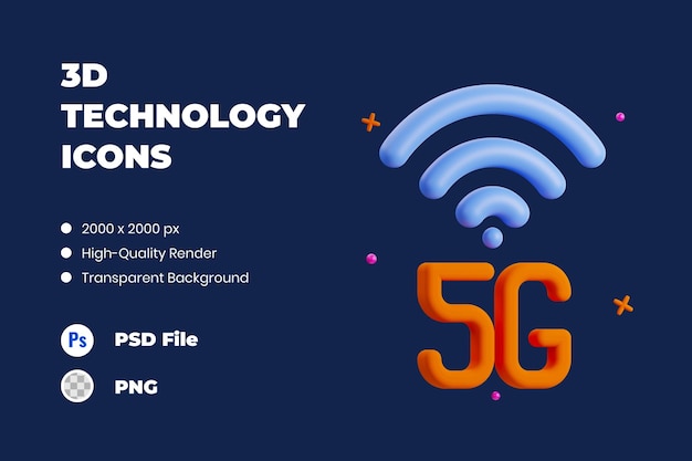 PSD ilustração de ícone 3d rede de conexão de sinal 5g