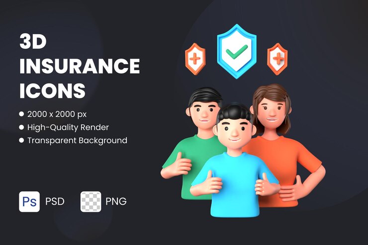 PSD ilustração de ícone 3d seguro familiar