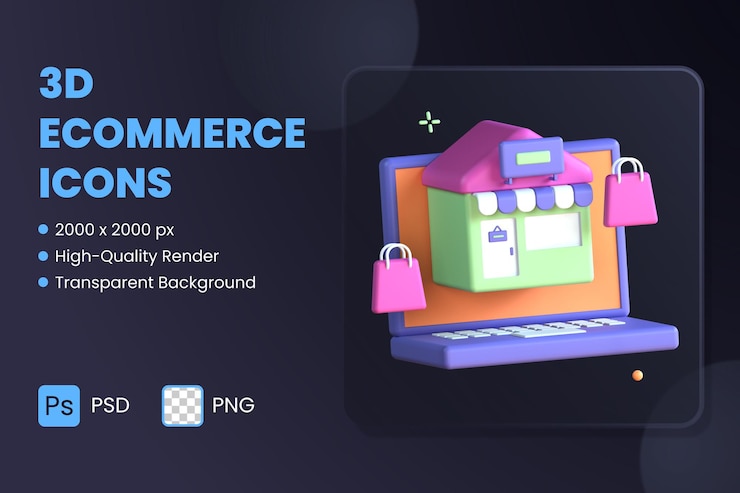 PSD ilustração de ícone 3d site de loja de compras on-line de comércio eletrônico