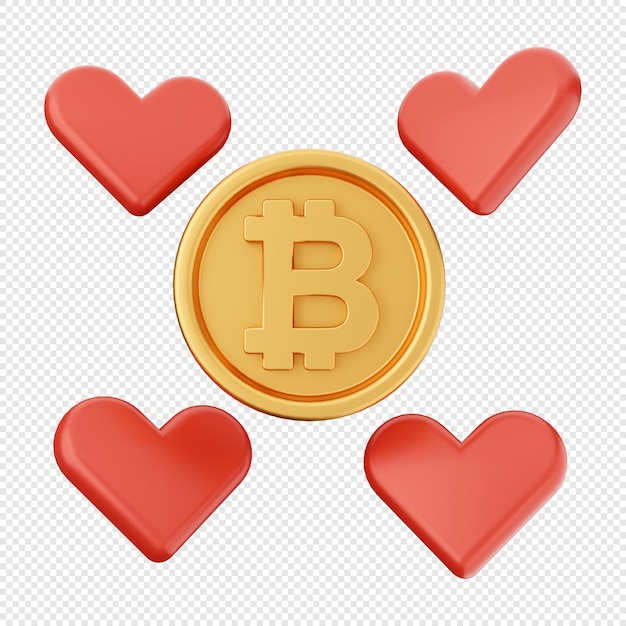 Ilustração de ícone de amor bitcoin 3d