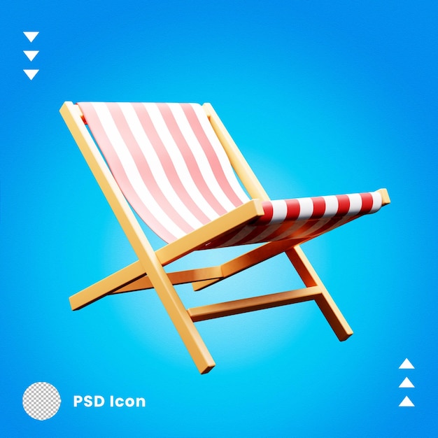 PSD ilustração de ícone de cadeira de praia 3d isolada ou renderização em 3d da ilustração de cadeira de praia de verão