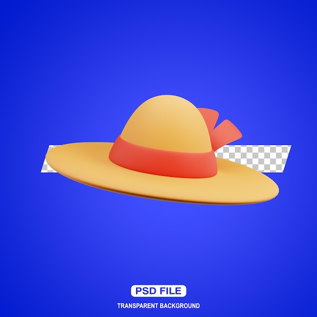 PSD ilustração de ícone de chapéu de palha de verão 3d