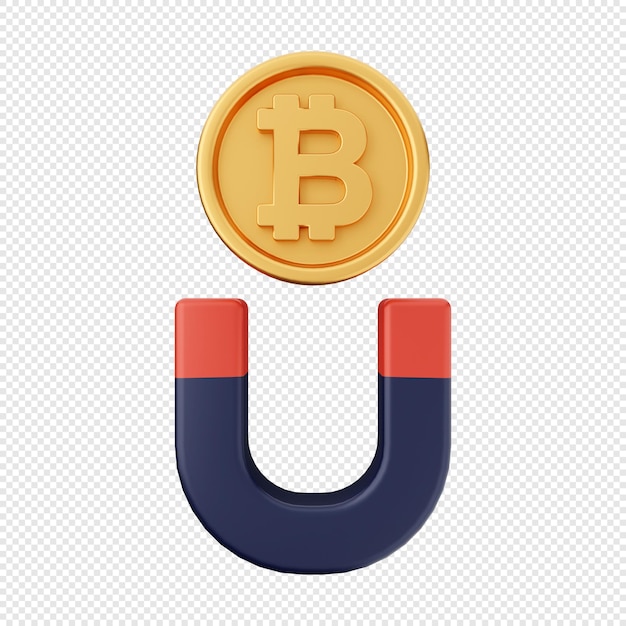 ilustração de ícone de ímã de bitcoin 3D
