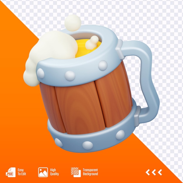 Ilustração de ícone de jogo 3D de cerveja