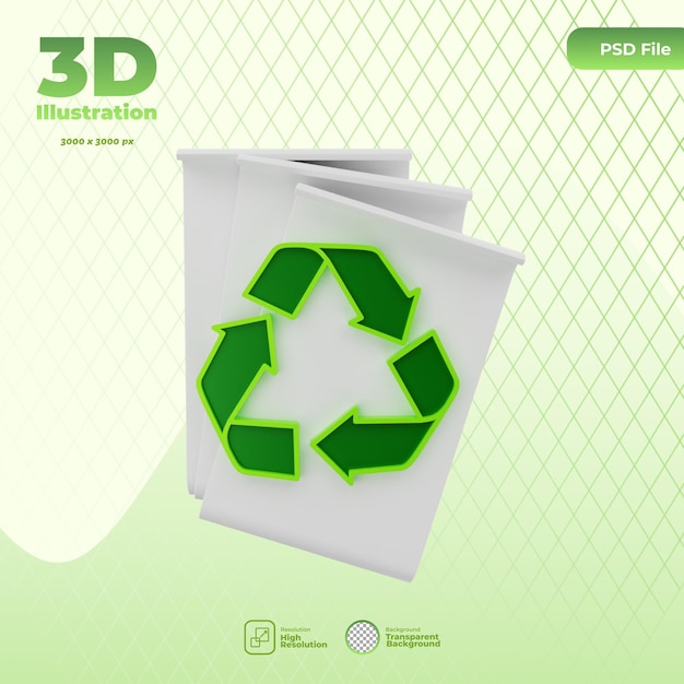 PSD ilustração de ícone de reciclagem de papel 3d