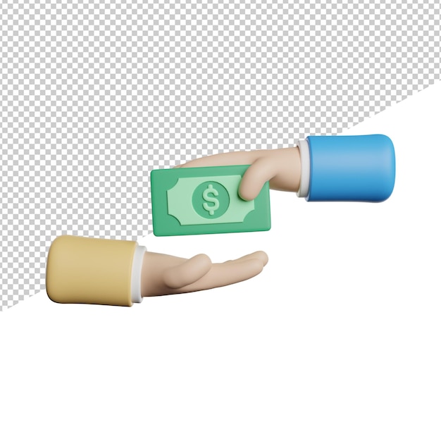 Ilustração de ícone de renderização 3d vista frontal em dinheiro de transação de pagamento em fundo transparente