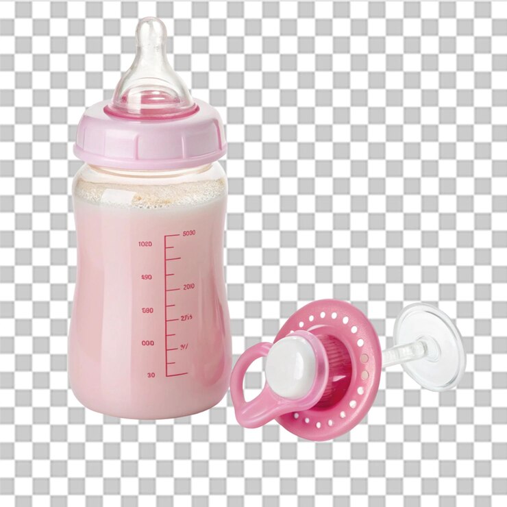 PSD ilustração de ícone vetorial realista garotinha de leite rosa com chupeta isolada em branco