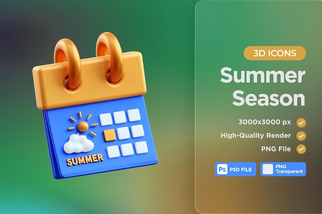 PSD ilustração de ícones 3d da temporada de verão