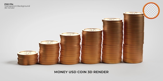 ilustração de ideia de moedas de ouro conceito 3D moeda realista moeda transparente