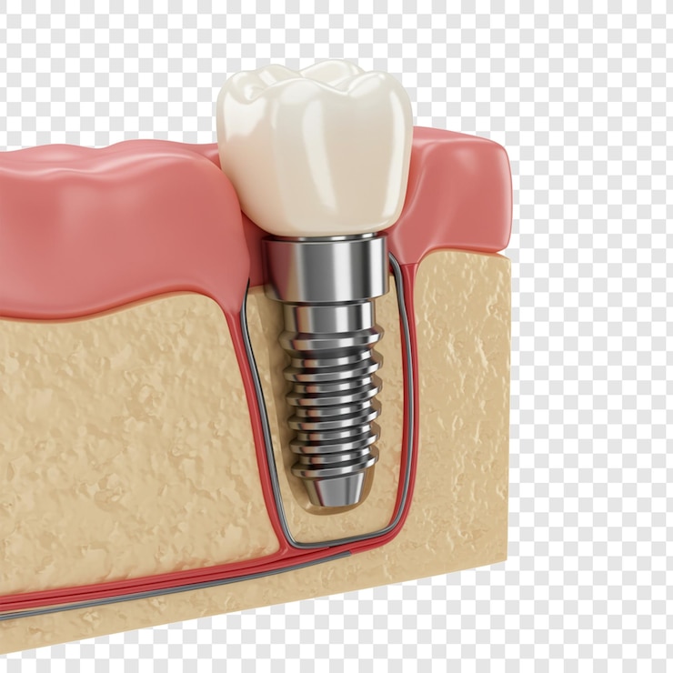 PSD ilustração de implante dentário uma seção transversal detalhada em fundo transparente
