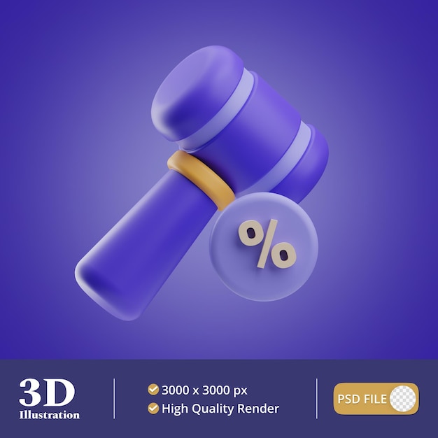 PSD ilustração de imposto de martelo de objeto 3d