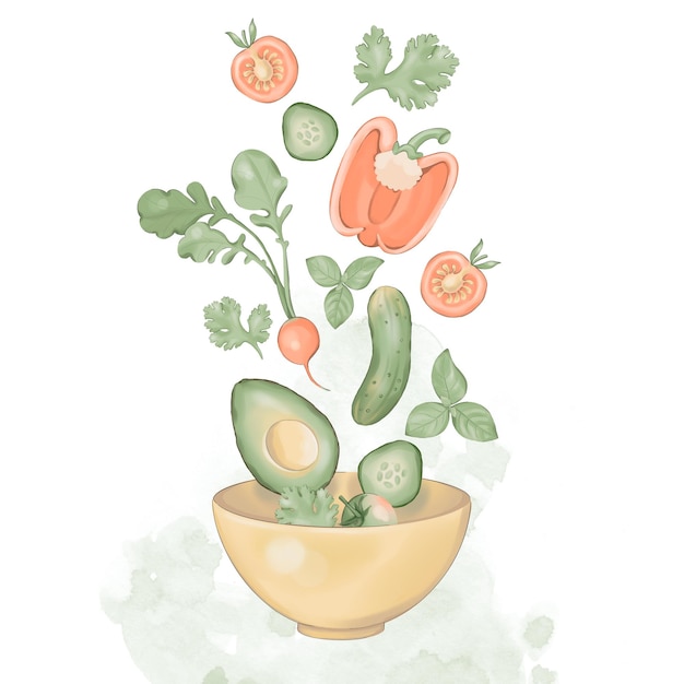 Ilustração de ingredientes frescos de salada