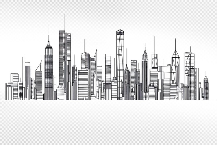 PSD ilustração de linhas de edifícios da cidade isolada