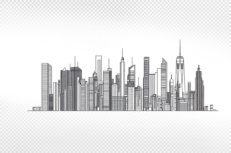 PSD ilustração de linhas de edifícios da cidade isolada