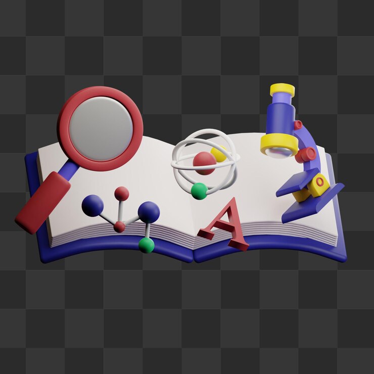 PSD ilustração de livro de estudo de ciência química 3d