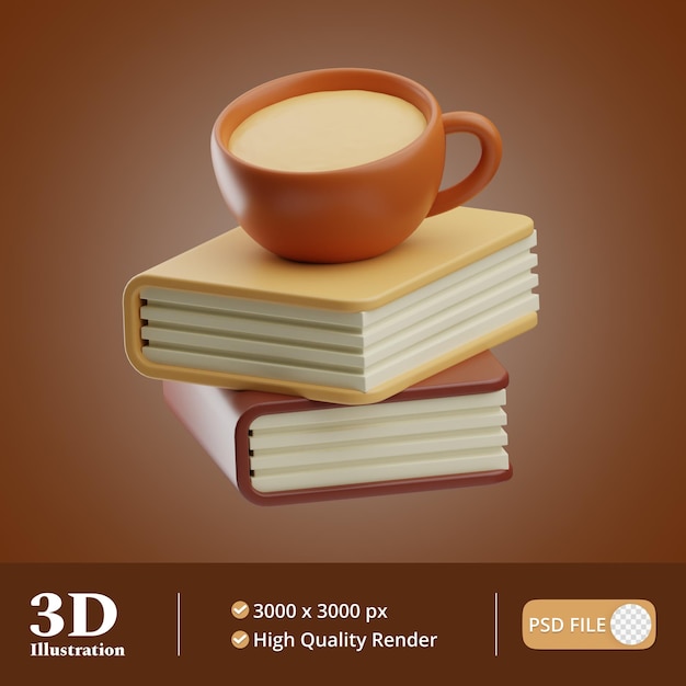 PSD ilustração de livro de objeto de café 3d