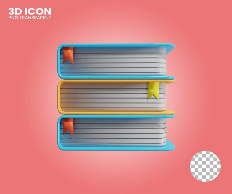 ilustração de livros de ícone 3d em fundo transparente