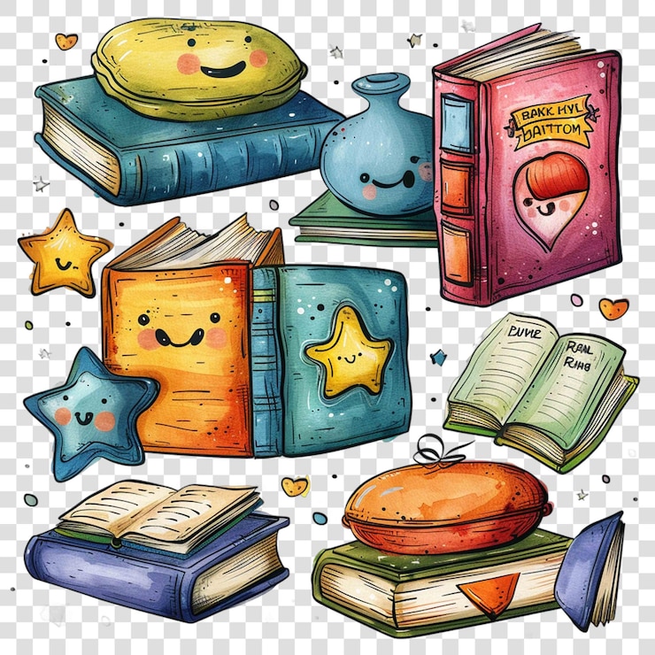 PSD ilustração de livros para crianças de volta à escola