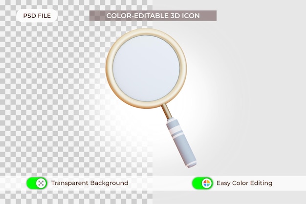 Ilustração de lupa isolada design de ícone de renderização 3d