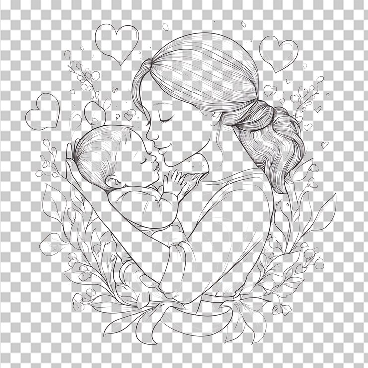 PSD ilustração de mãe e bebê amor família