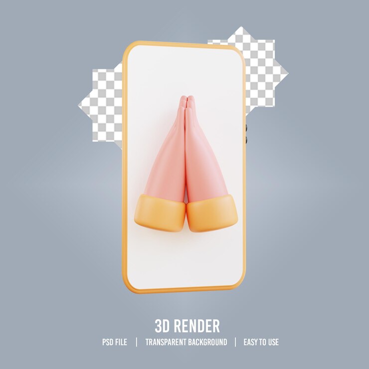 PSD ilustração de mão 3d do ramadã com ícone de telefone