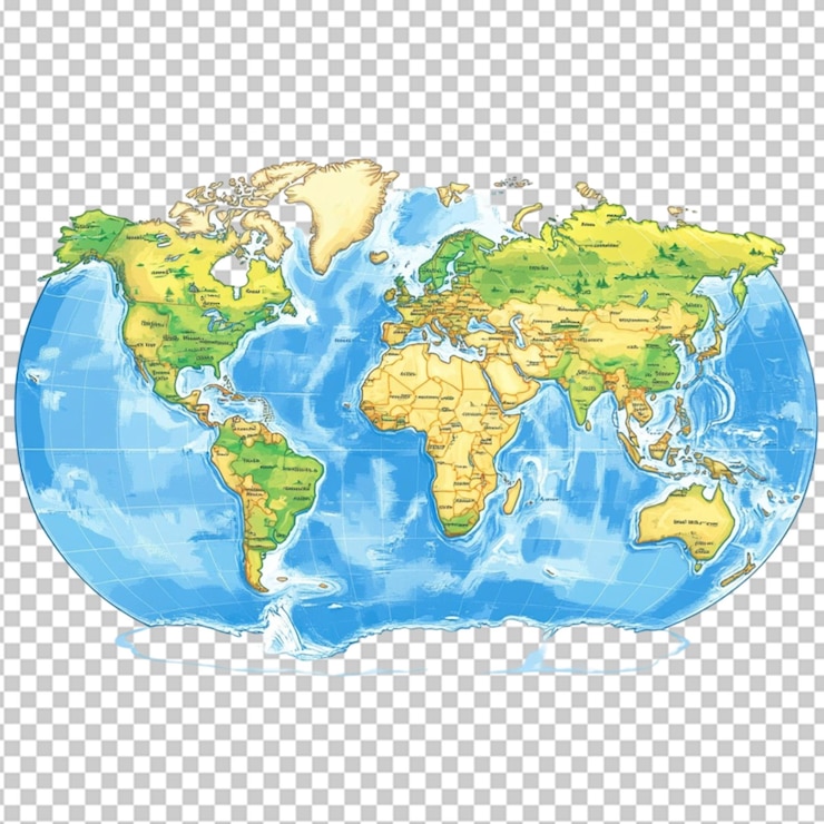 PSD ilustração de mapa do mundo isolada em fundo transparente