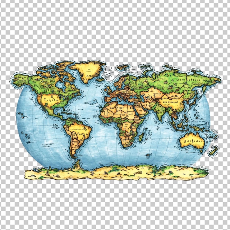 PSD ilustração de mapa do mundo isolada em fundo transparente