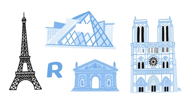 Ilustração de marcos parisienses