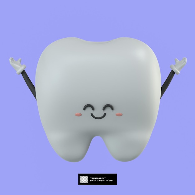 ilustração de mascote de personagem de desenho animado de dente bonito 3d