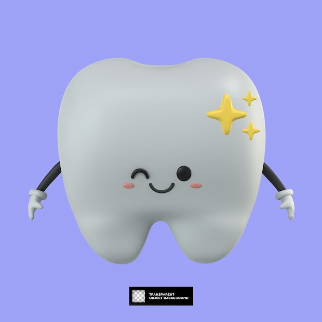 ilustração de mascote de personagem de desenho animado de dente bonito 3d