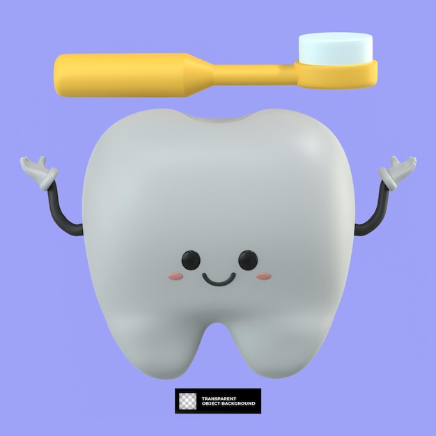 Ilustração de mascote de personagem de desenho animado de dente bonito 3d