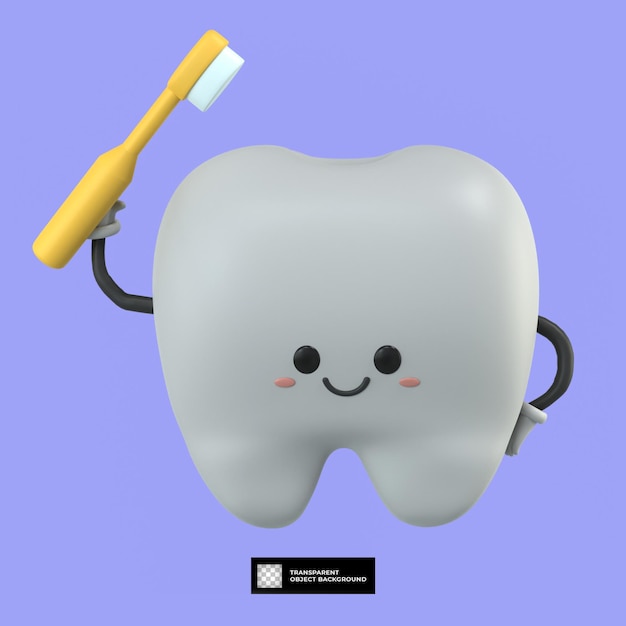 PSD ilustração de mascote de personagem de desenho animado de dente bonito 3d