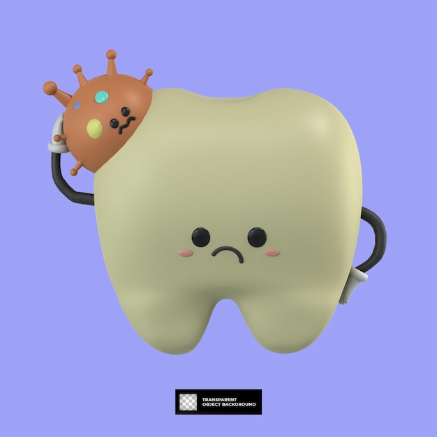 Ilustração de mascote de personagem de desenho animado de dente bonito 3d