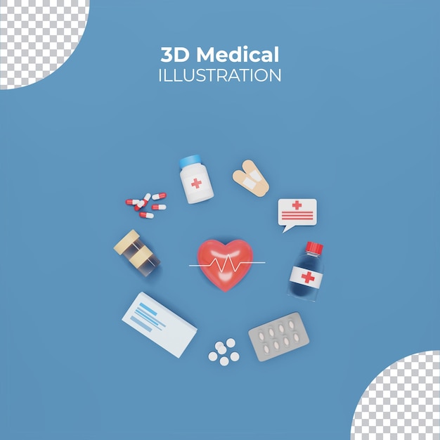 PSD ilustração de medicina isolada de renderização 3d