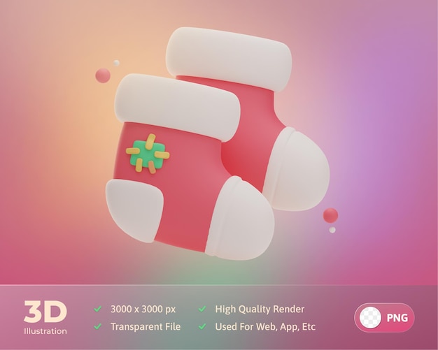 Ilustração de meias de natal de renderização 3d