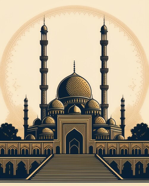 PSD ilustração de mesquita 2d